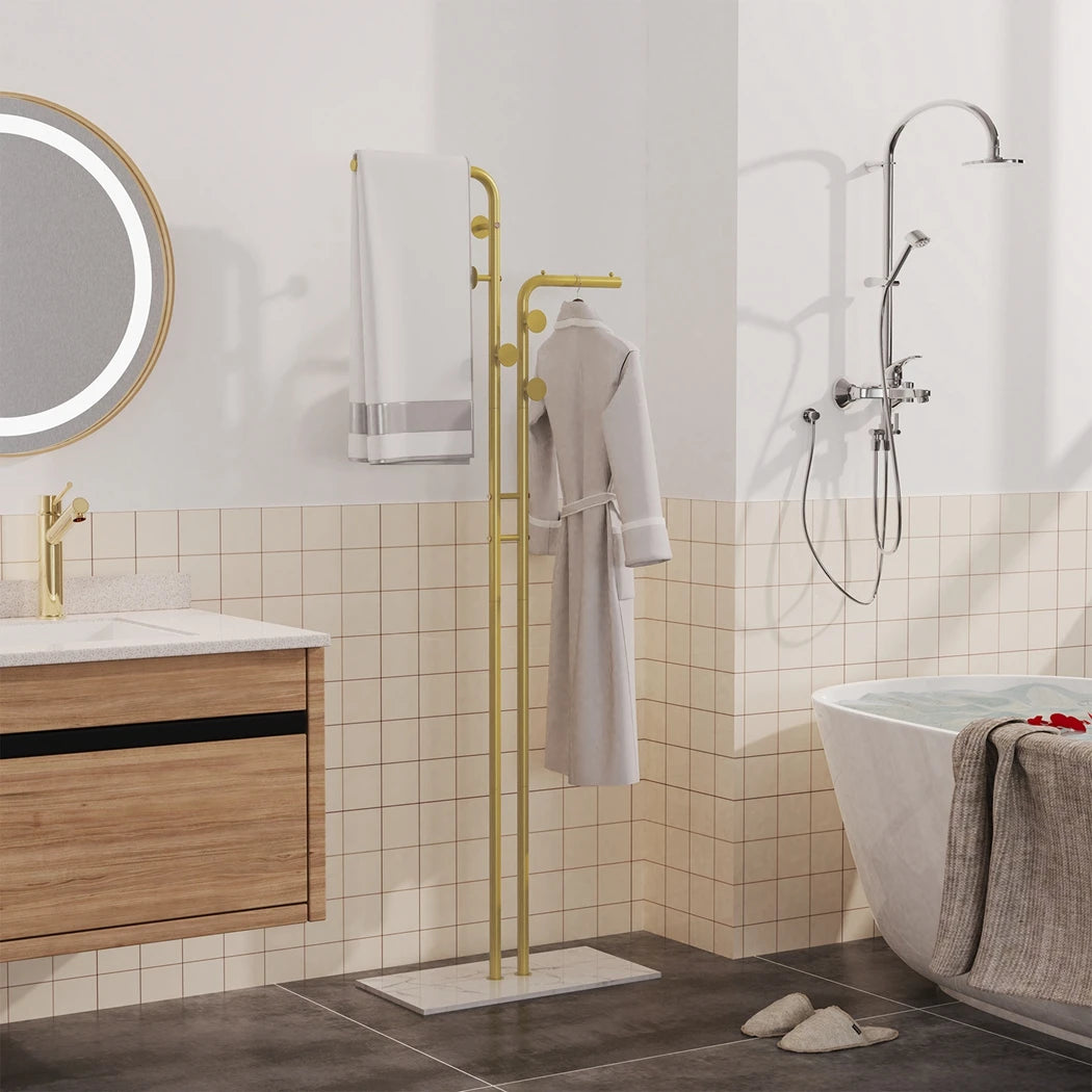 Metal Coat Rack Stand Hall Tree Free Standing Hanger with Marble Base