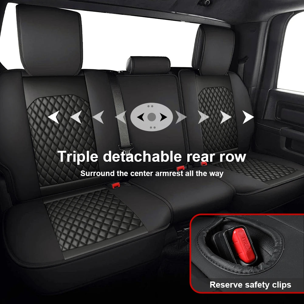 Deluxe PU Leather Car Seat Covers for Dodge Ram 2009-2021 1500 2500 3500