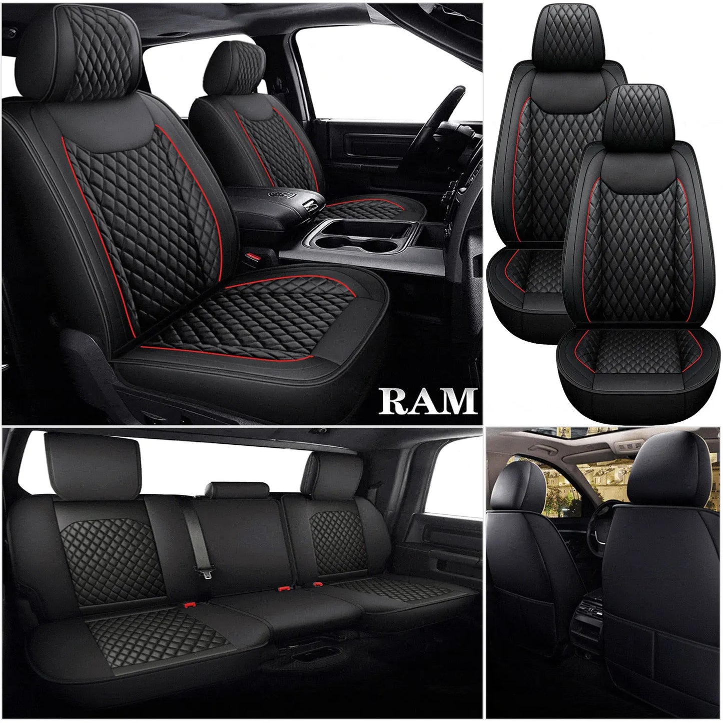 Deluxe PU Leather Car Seat Covers for Dodge Ram 2009-2021 1500 2500 3500