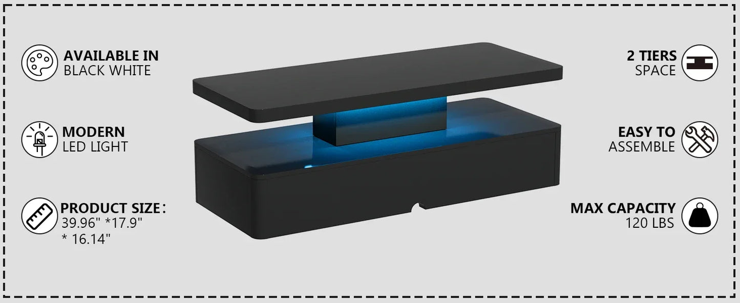Modern LED Coffee Table 40 Inch Double Layer Stylish Living Room Table