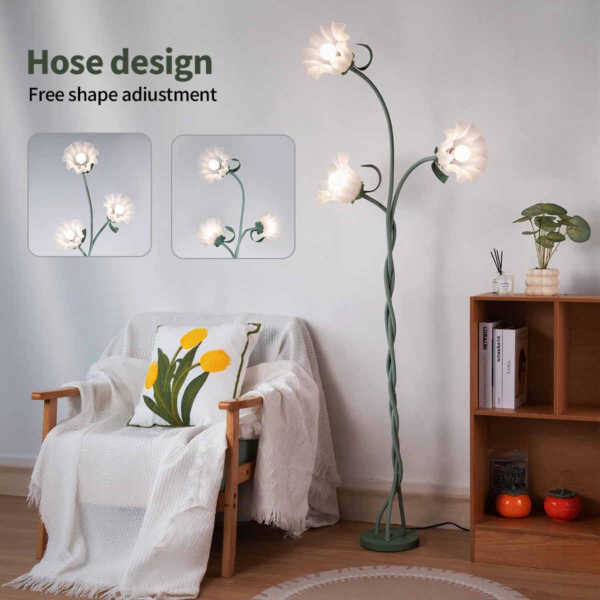 Retro 3-Head Flower Floor Lamp Dimmable Flexible Neck Home Decor