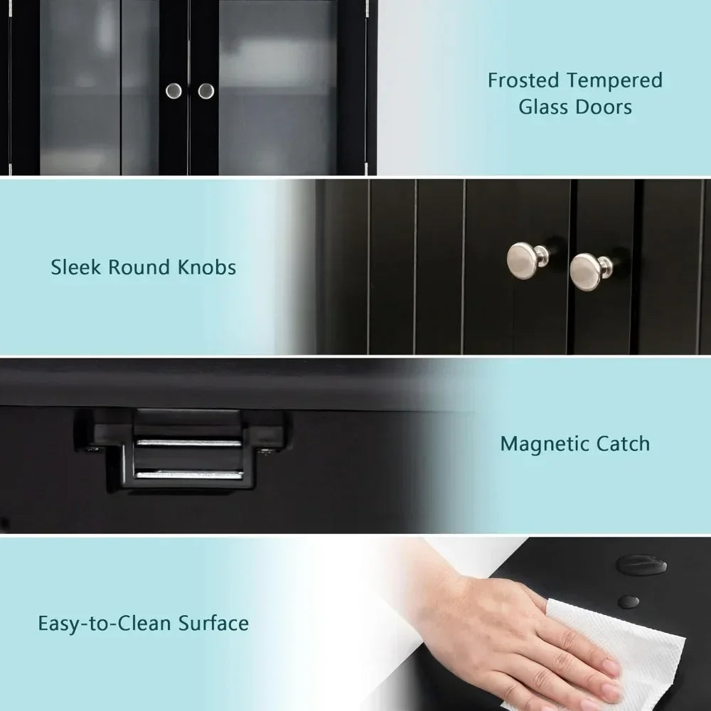 Bathroom Storage Cabinet Wooden Organizer Freestanding Linen Cupboard