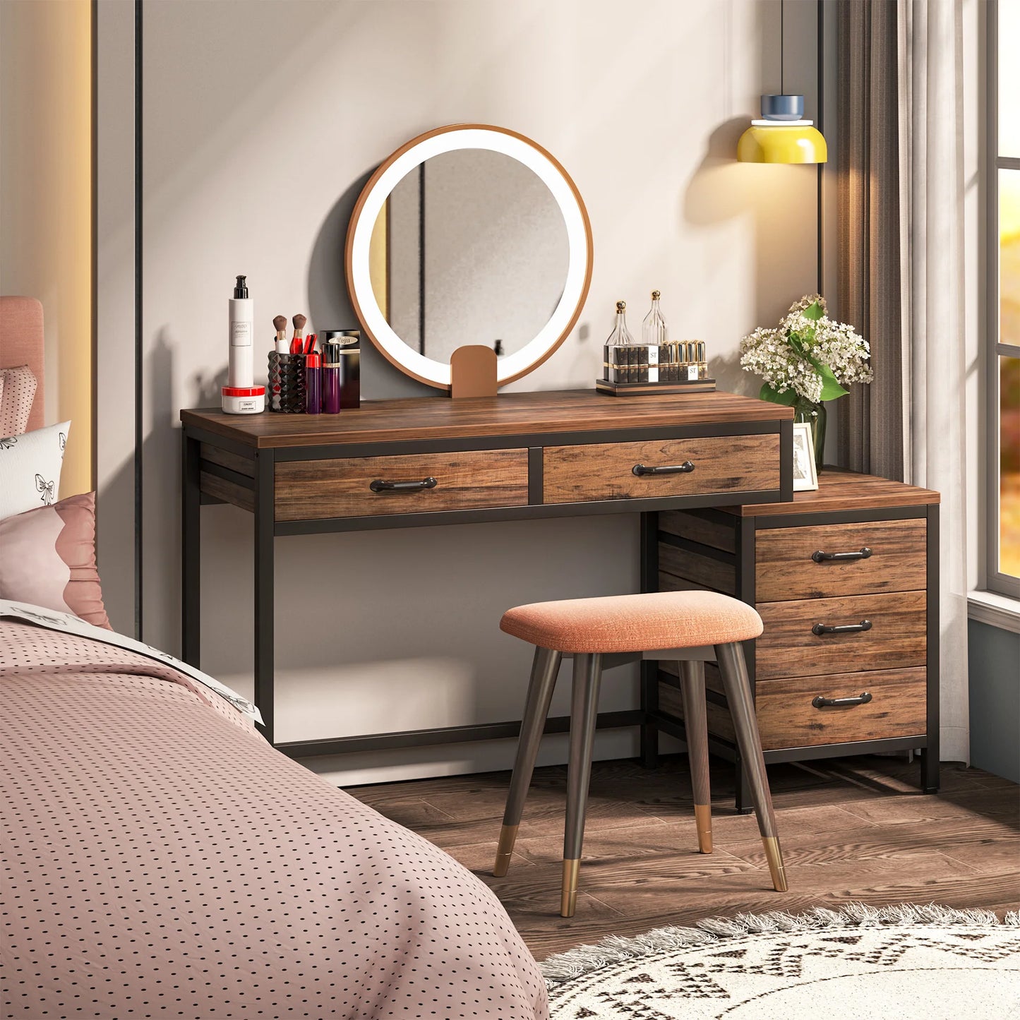 Ljustra 59 Inch Computer Desk with 3 Drawers Industrial Workstation