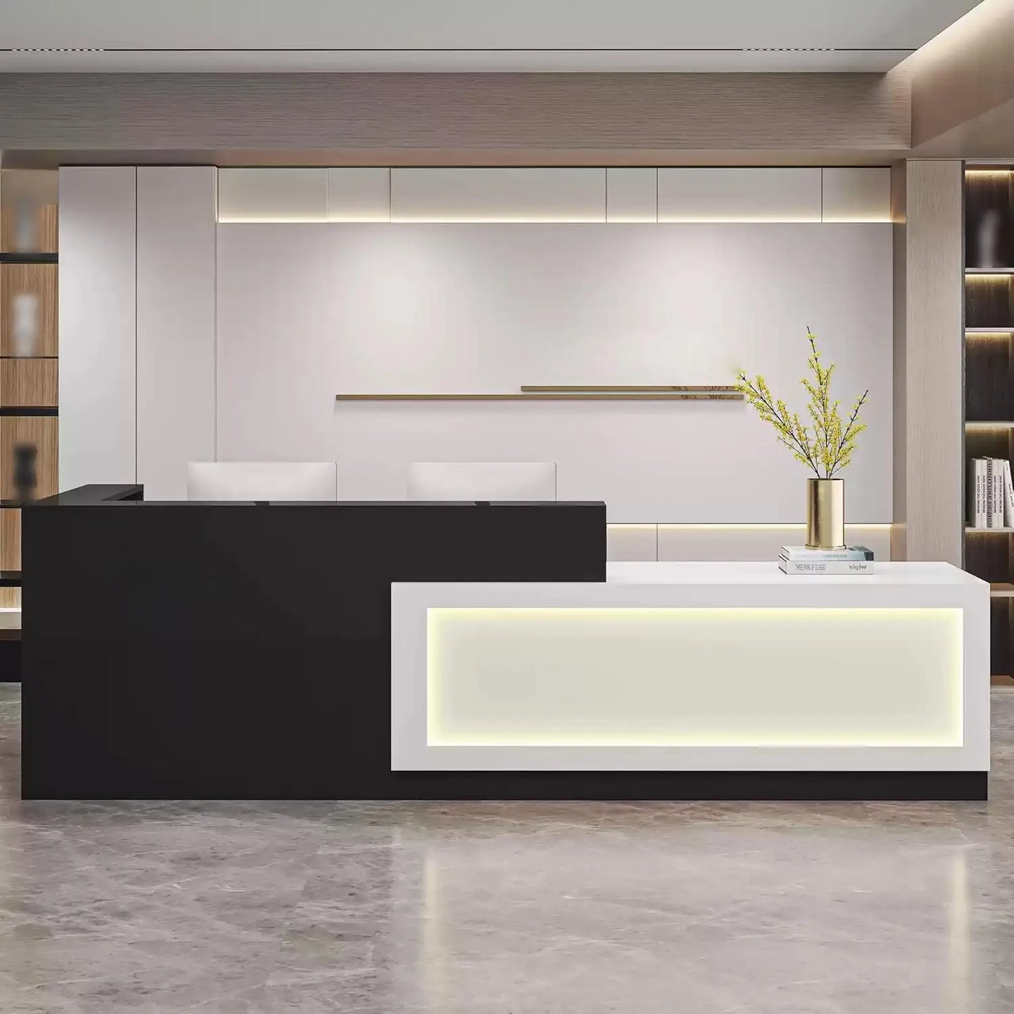 Modern Reception Desk with LED Light Lockable Drawer for Retail Checkout