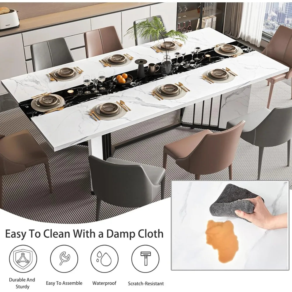 Modern 71 Inch Dining Table for 6 8 10 People Rectangular Faux Marble