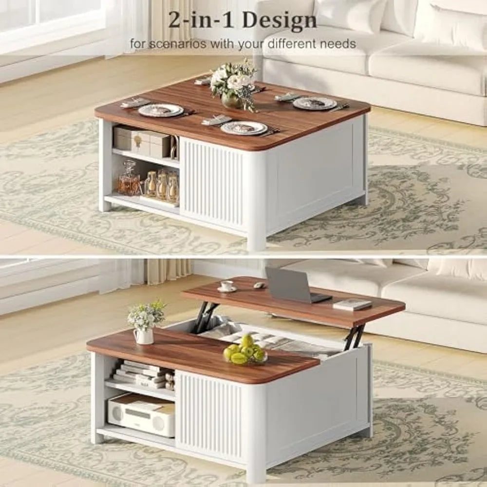 Lift Top Coffee Table with Storage Mid Century Modern Square Design