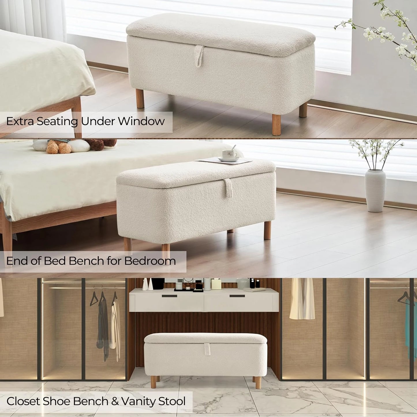 Boucle Storage Ottoman Bench for Bedroom Entryway Home Decor