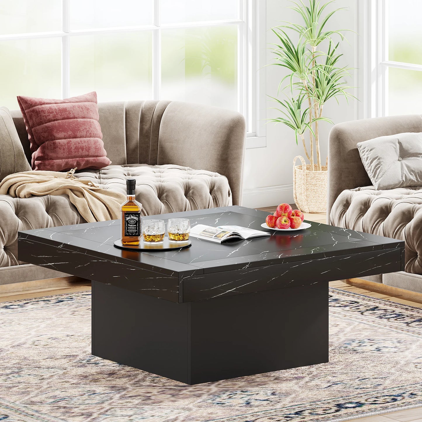Ljustra Square LED Coffee Table Modern Minimalist Low Table for Living Room
