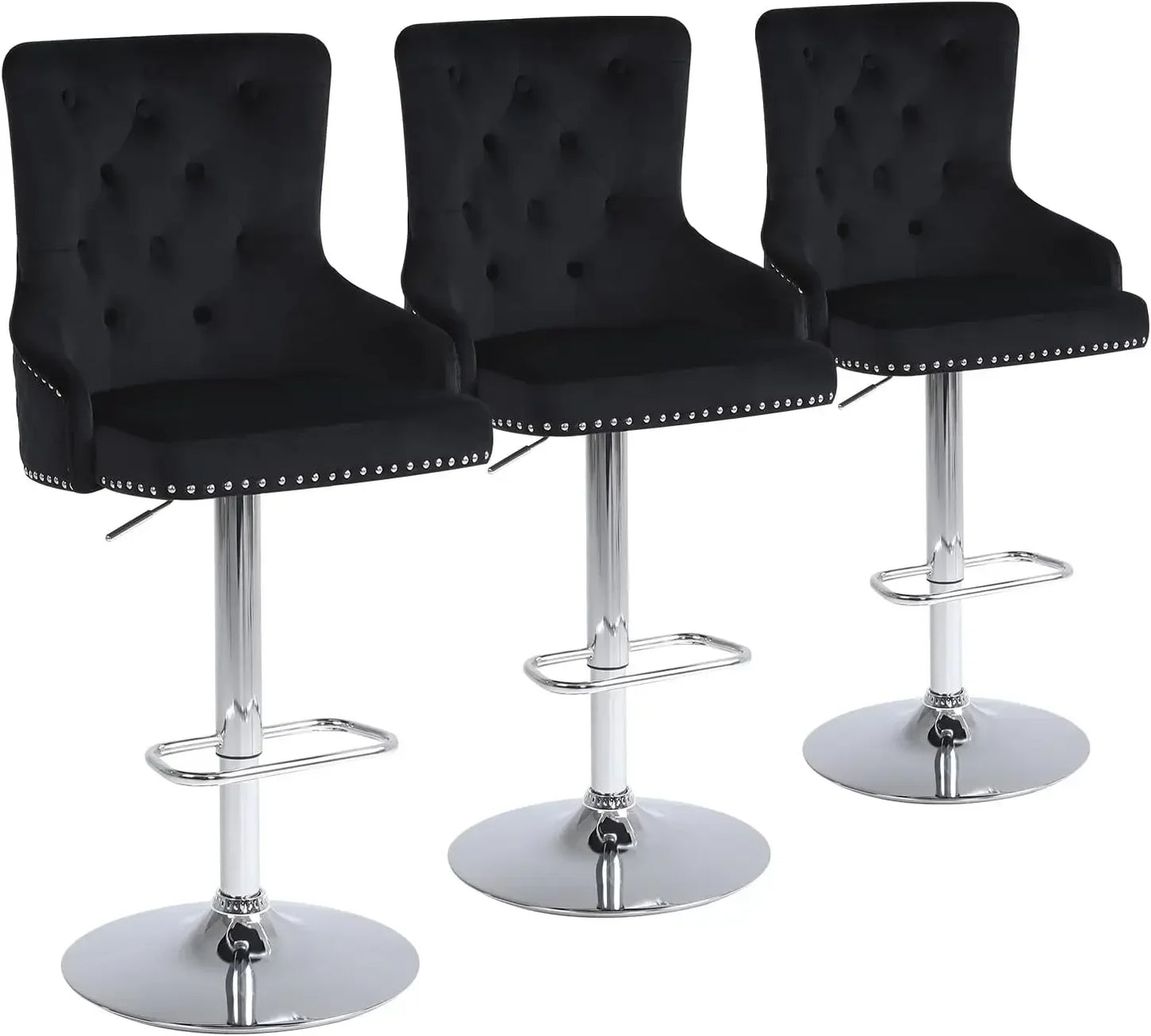 Adjustable Velvet Bar Stools Set of 3 Modern Height Swivel Chairs