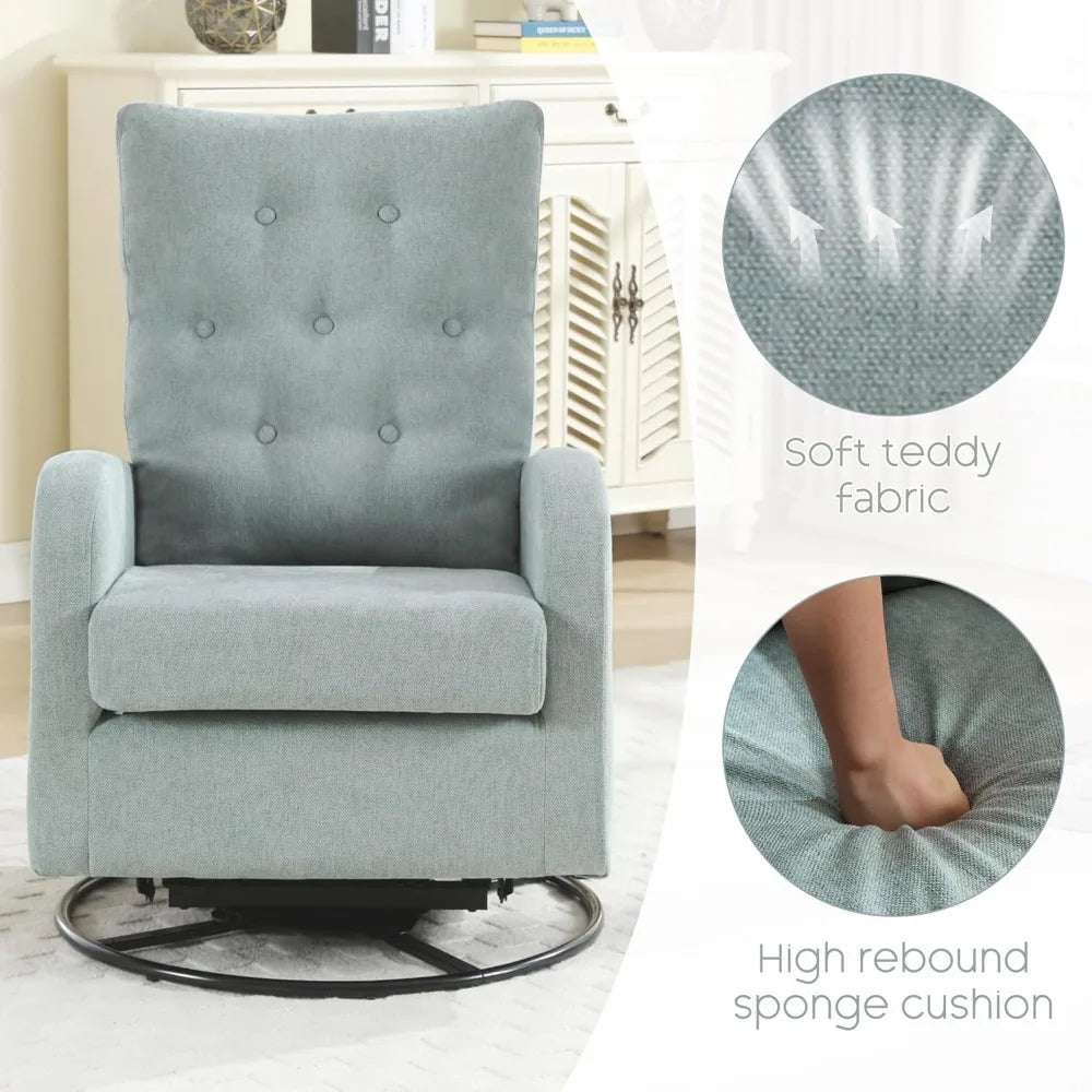Swivel Rocking Chair Nursery Glider Upholstered Linen Armchair Indoor
