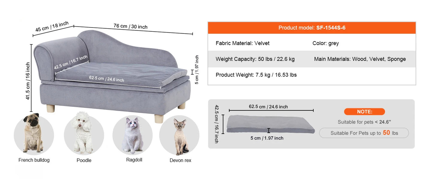 Ljustra Luxury Pet Sofa Bed for Medium Dogs and Cats Soft Velvet Couch