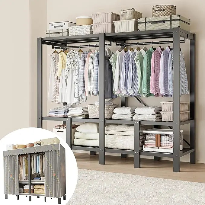 Portable Heavy Duty Wardrobe Closet 1200LBS Foldable Garment Rack