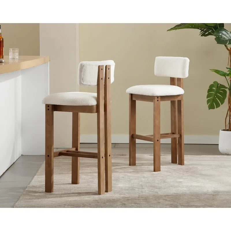 26 Inch Farmhouse Counter Stools Curved Back Sherpa Boucle Set of 2