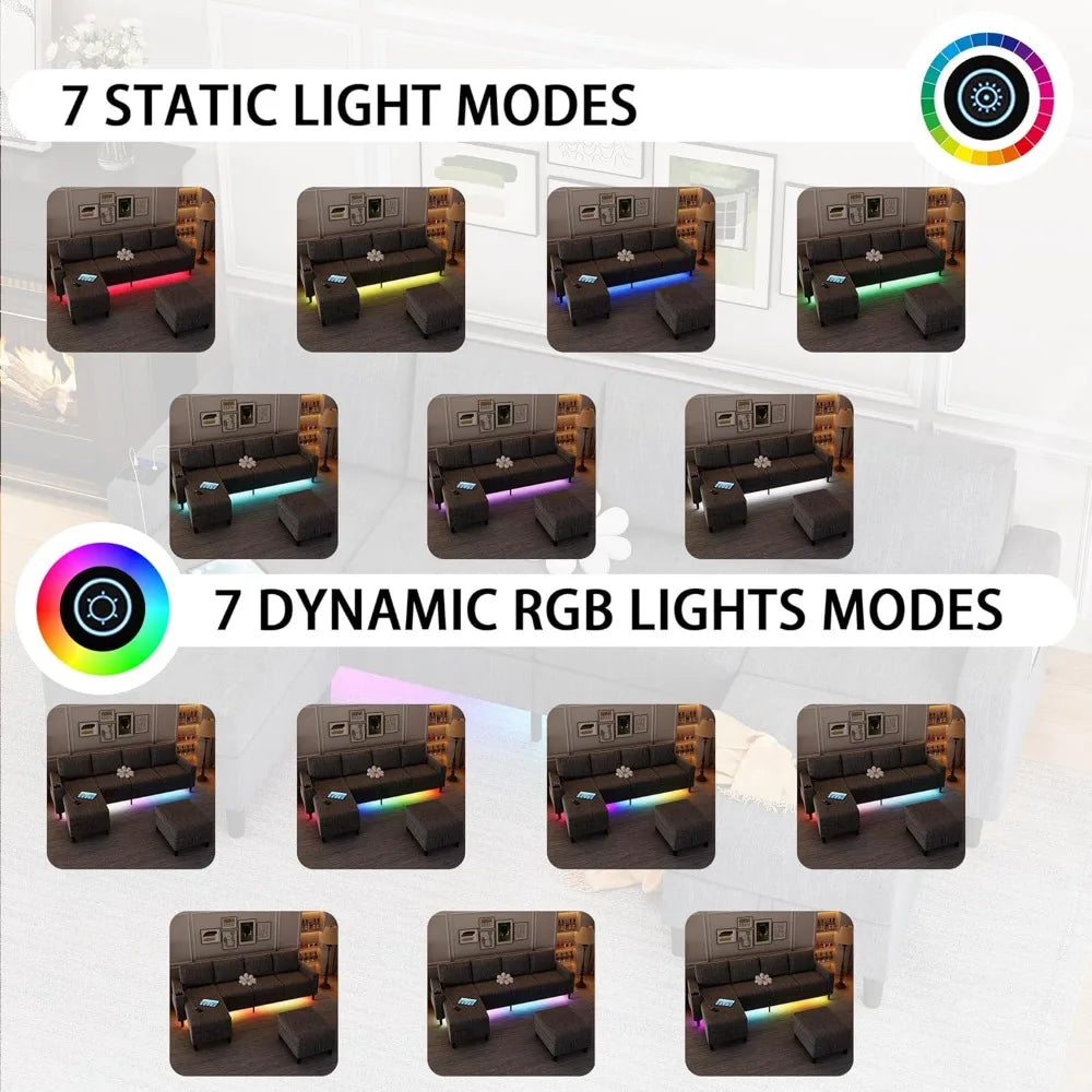 Ljustra U Shaped Sectional Sofa with Wireless Charging for Living Room