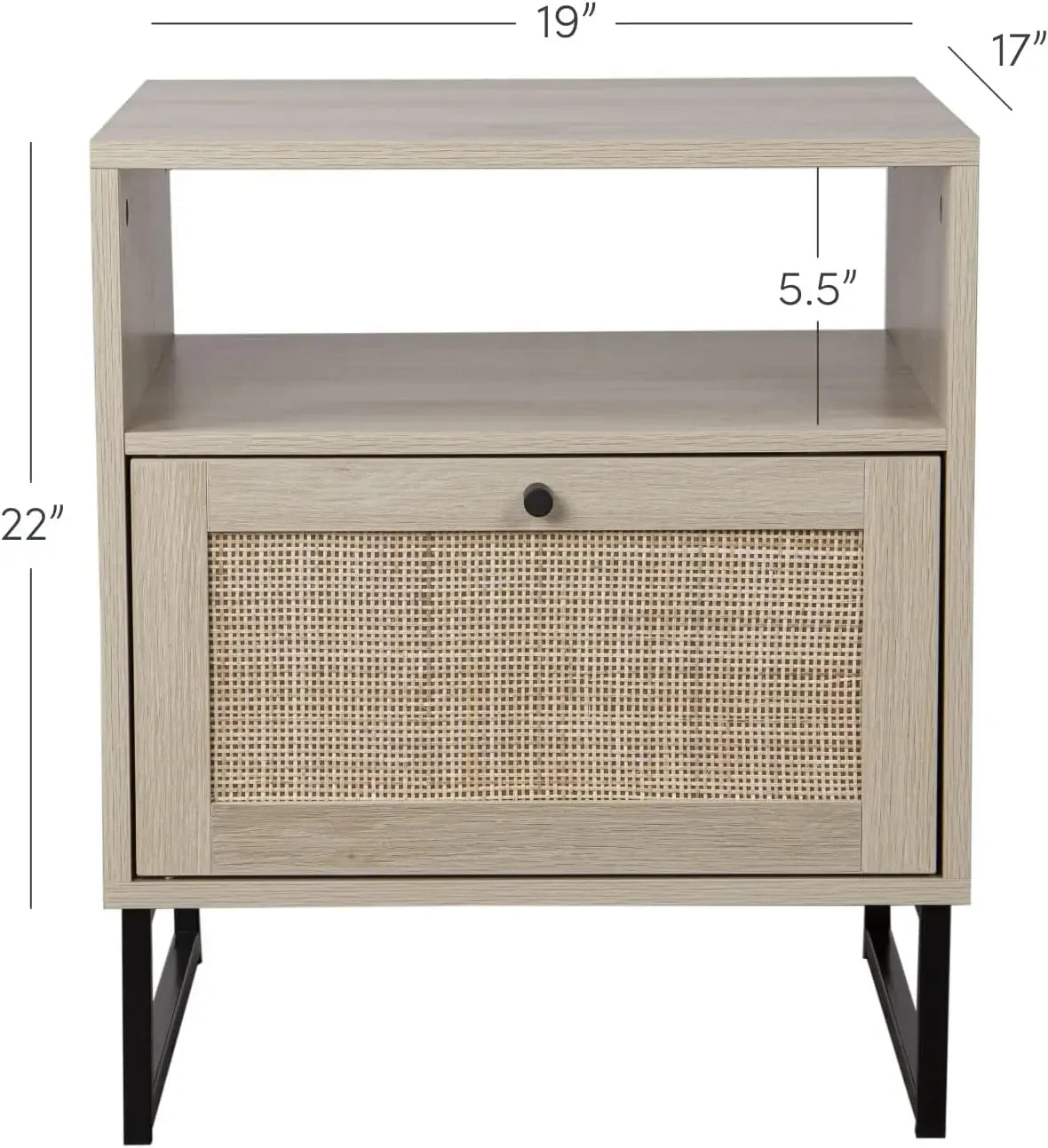 Mina Rattan Wood End Side Accent Table Nightstand Storage Living Room Bedroom