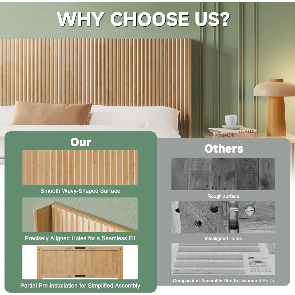 Ljustra Queen Size Wooden Headboard Modern Farmhouse Wall Mounted Design