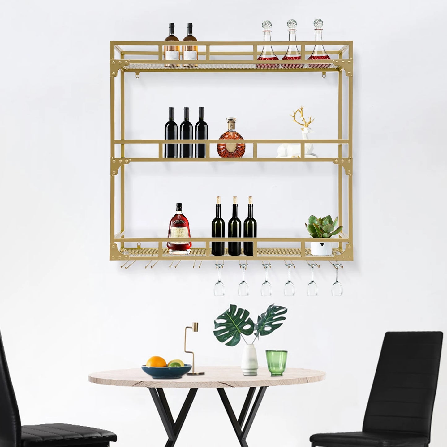 Luxury Wall Mounted Wine Rack 3-Tier Iron Design Holds 220lbs Decor