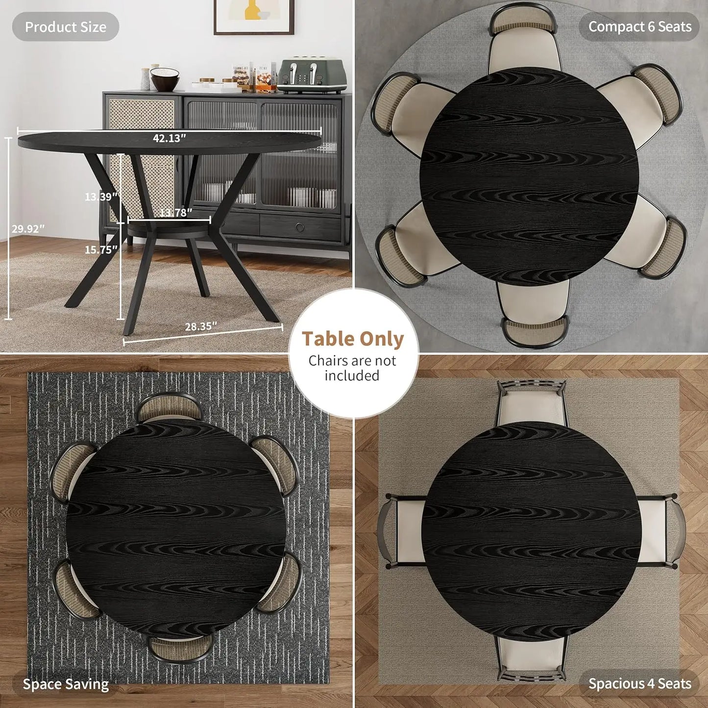 Round Kitchen Dining Table for 4 with Storage Rustic Mid Century Modern