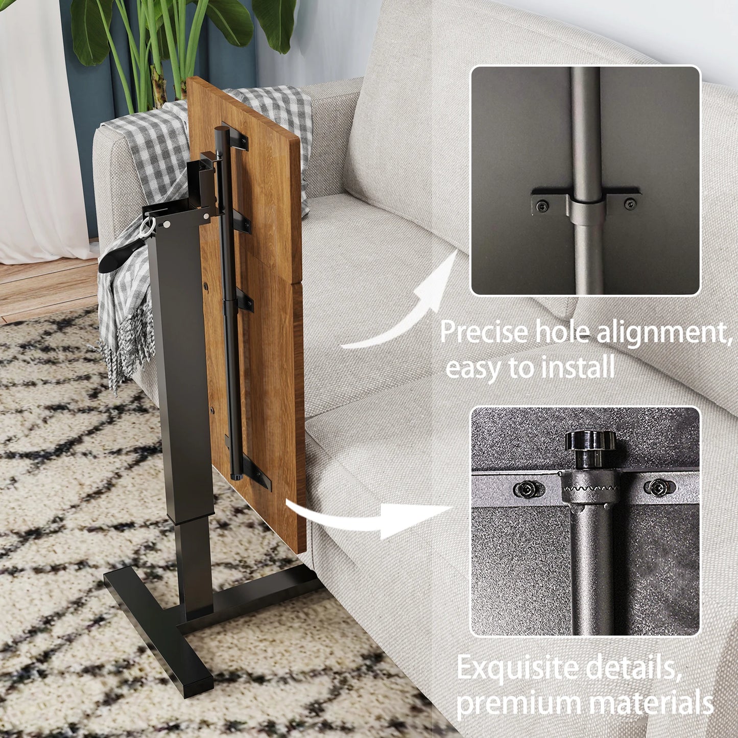 Height Adjustable Overbed Table Bedside Desk Laptop Table with Wheels