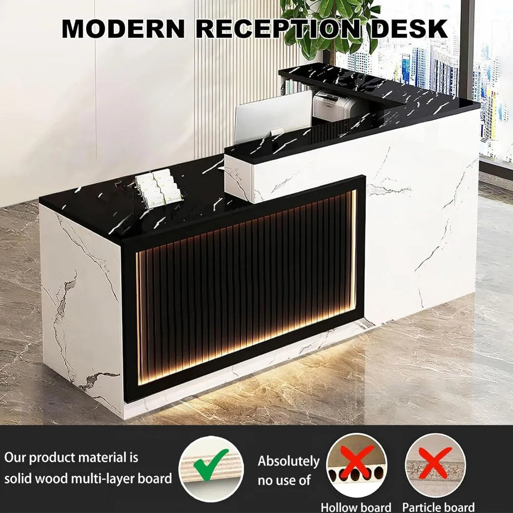 Modern L Shaped Reception Desk with LED Lights Office Front Counter