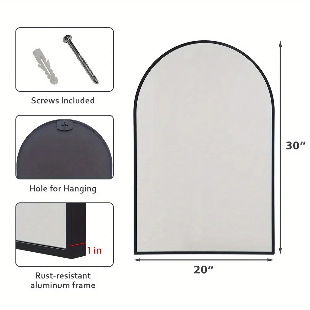 20x30 Arched Wall Mirror Black Aluminum Alloy Frame Modern Decor