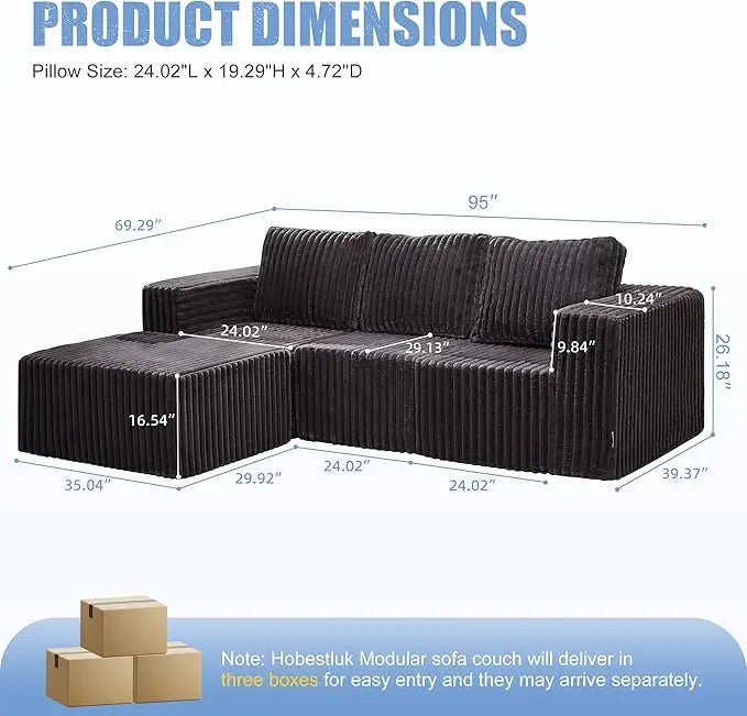Modular Sectional Sofa Deep Seating Storage Memory Foam 3-Seater Cloud
