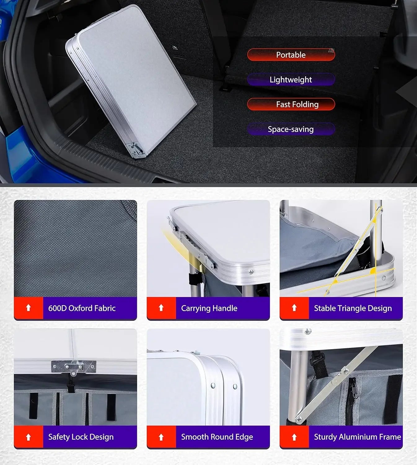 Lightweight Folding Camping Table Height Adjustable Outdoor BBQ Picnic