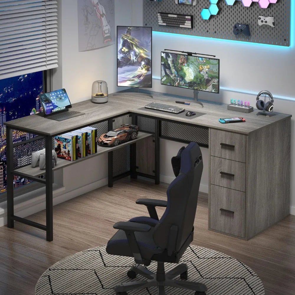 Reversible L Shaped Corner Desk Farmhouse Wood Computer Desk