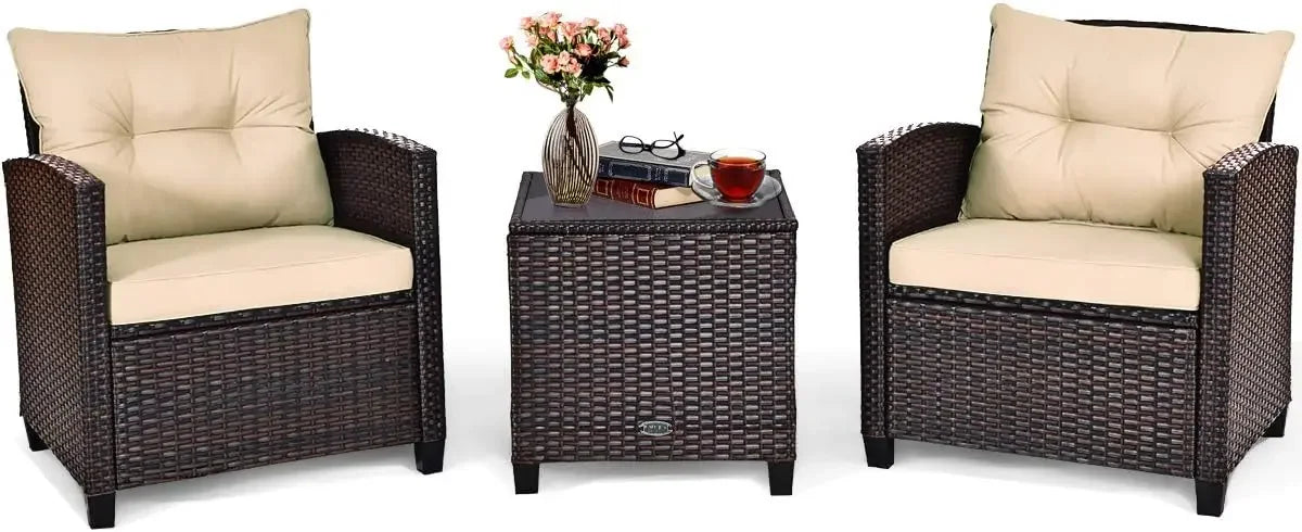 Ljustra 3-Piece Outdoor Patio Furniture Set PE Rattan Wicker Sofa
