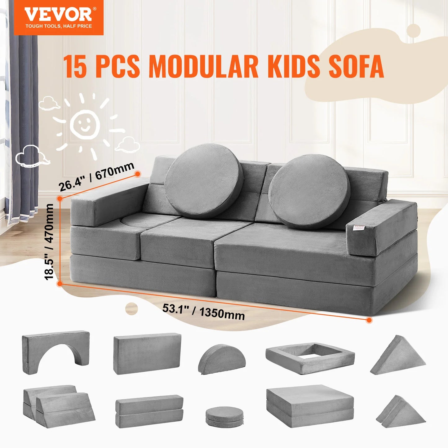 Ljustra Kids Play Couch Modular Toddler Sofa Foam Furniture