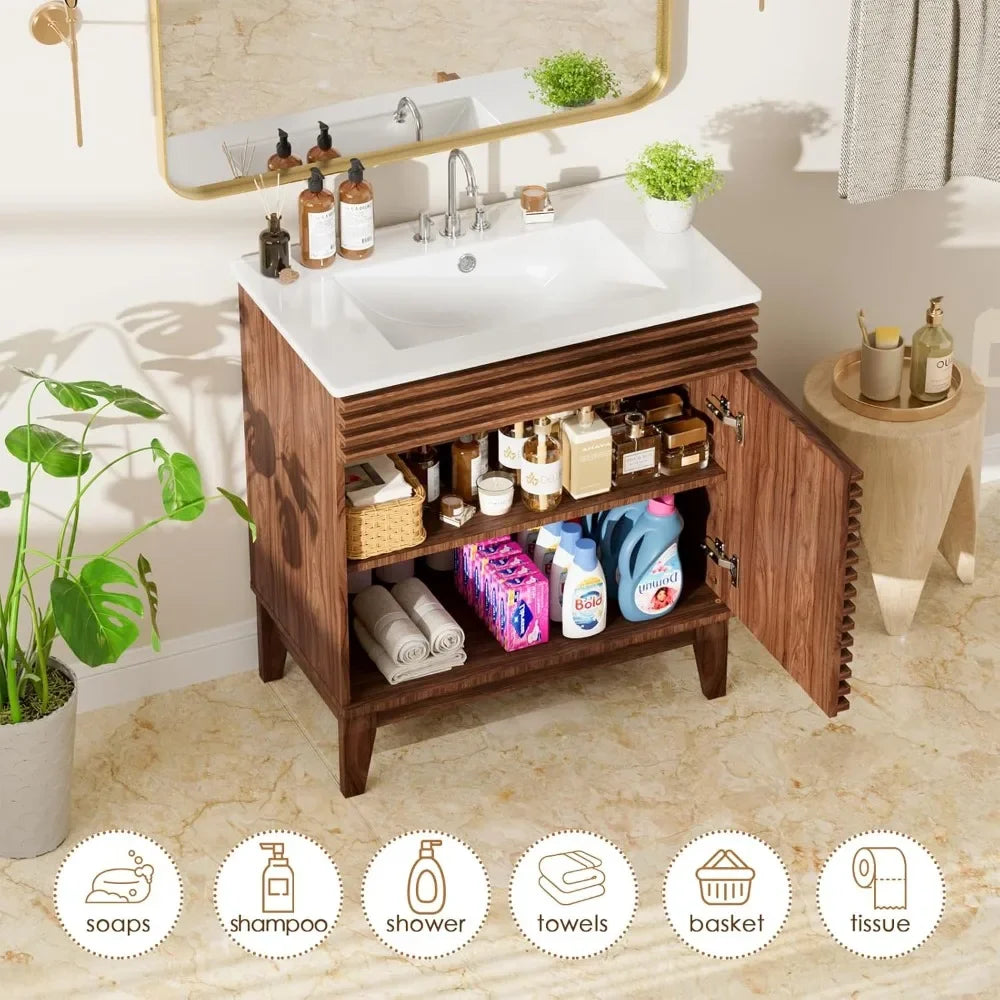 Bathroom Vanity Sink Mid-Century Freestanding Storage Cabinet