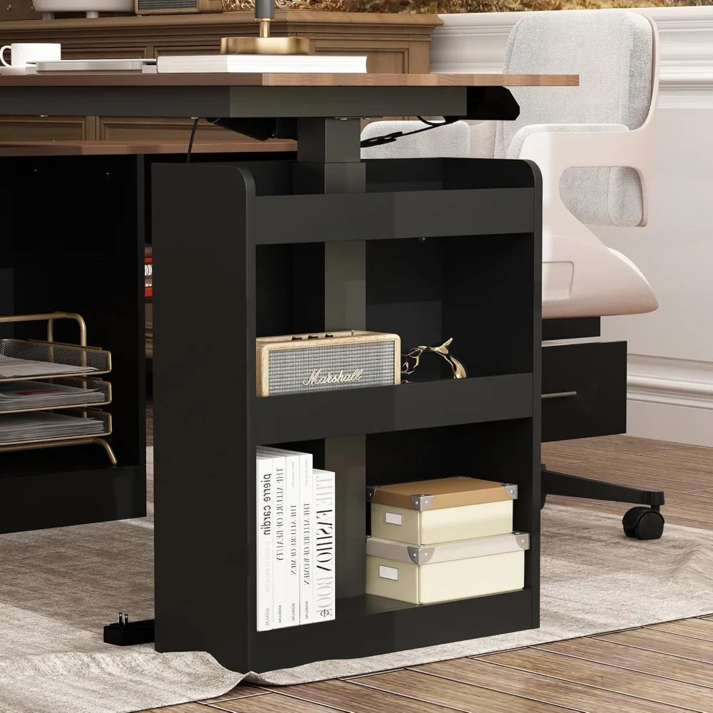 L Shaped Electric Standing Desk with Drawers and Shelves Height Adjustable