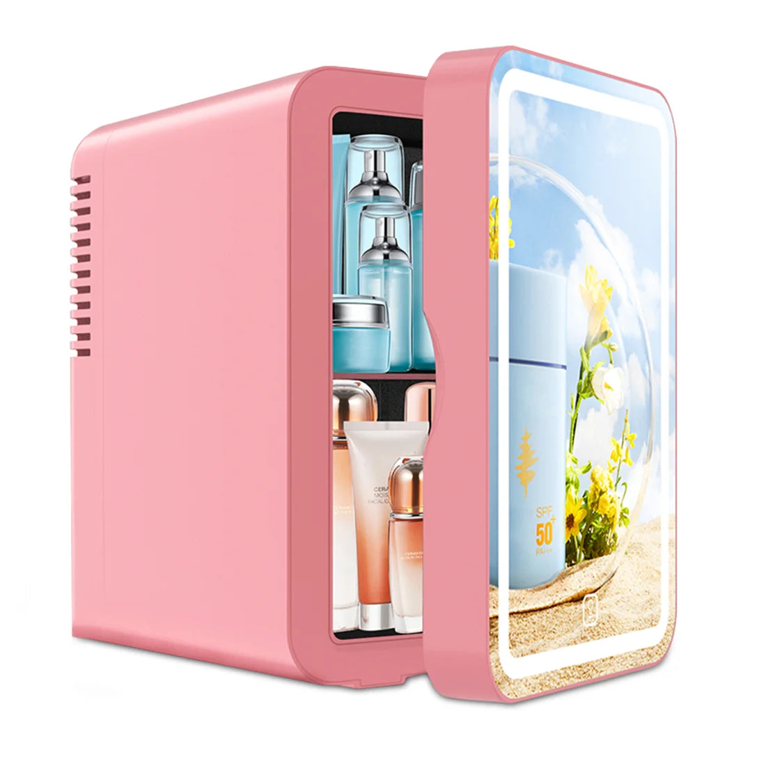 Ljustra Mini Refrigerator Makeup Skin Care Hot Cold Storage LED Mirror
