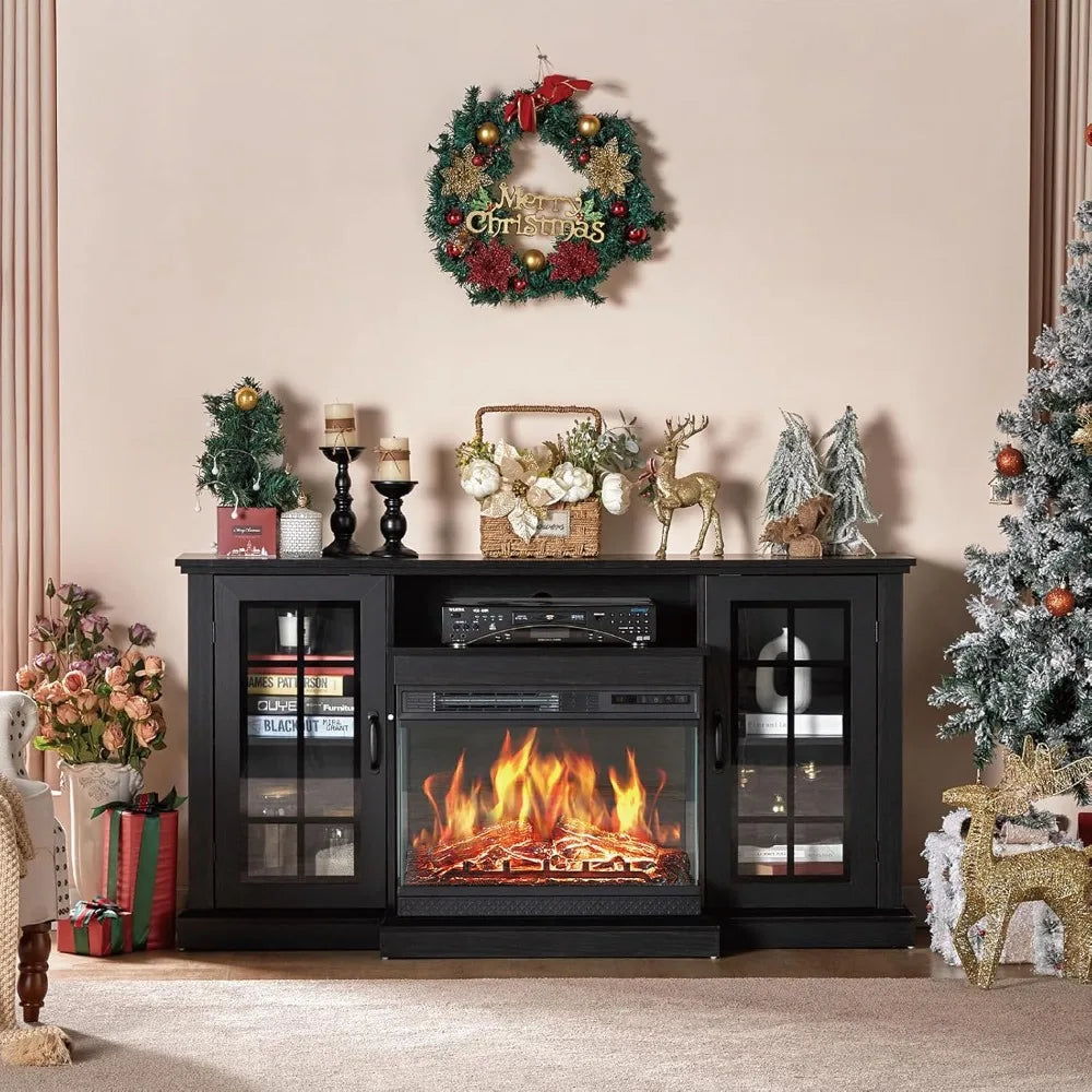 3-Sided Glass Fireplace TV Stand for TVs up to 65 inch Entertainment Center