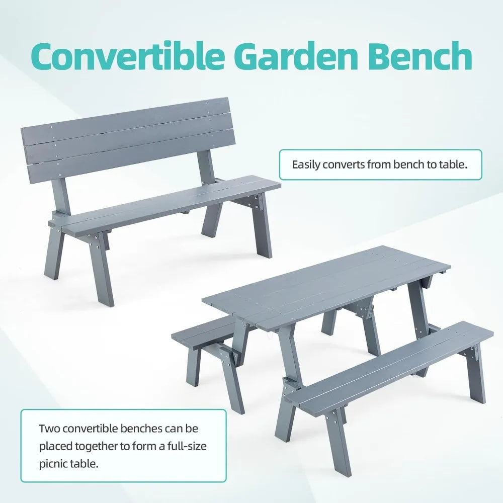 All-Weather Wood Picnic Table Bench Set Convertible Dining Outdoor