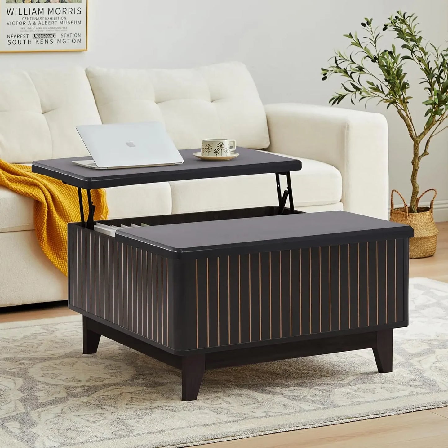 Lift Top Coffee Table with Hidden Storage Farmhouse Square Center Table