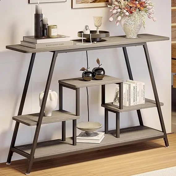 47.2" Industrial Narrow Entryway Table with Power Outlets and Storage