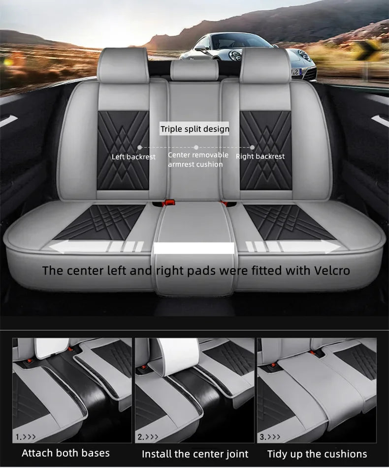5-Seats Car Seat Cover Full Set Universal PU Leather Waterproof Protectors