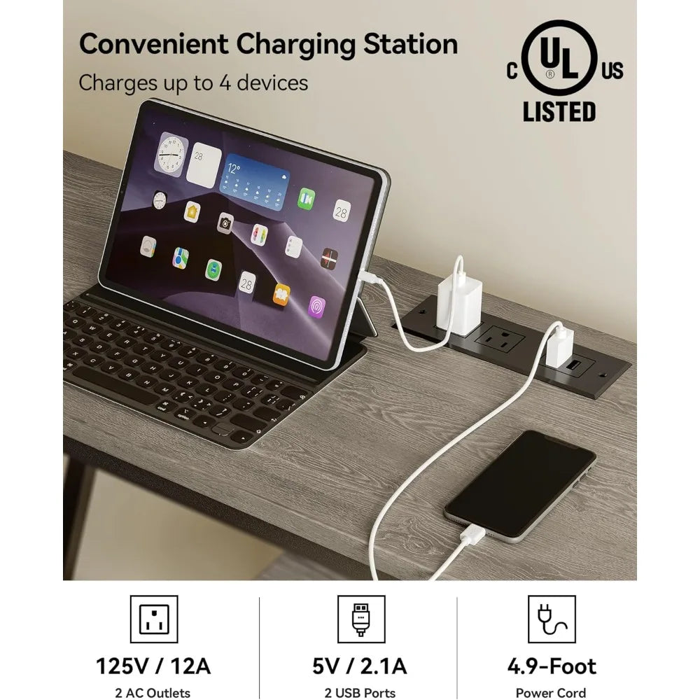 47.2" Industrial Narrow Entryway Table with Power Outlets and Storage