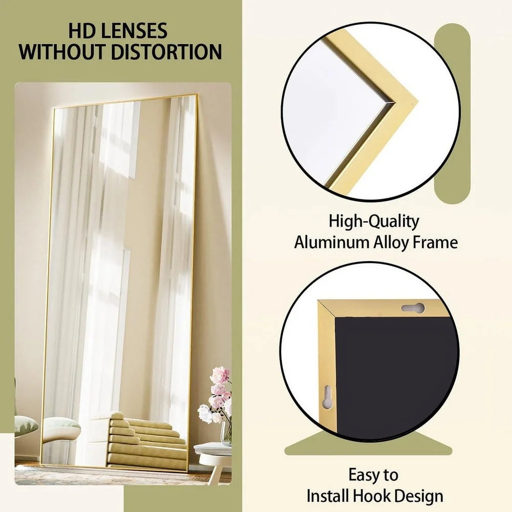 Elegant Full Length Mirror Wall-Mounted Leaning Slim Gold Frame Decor