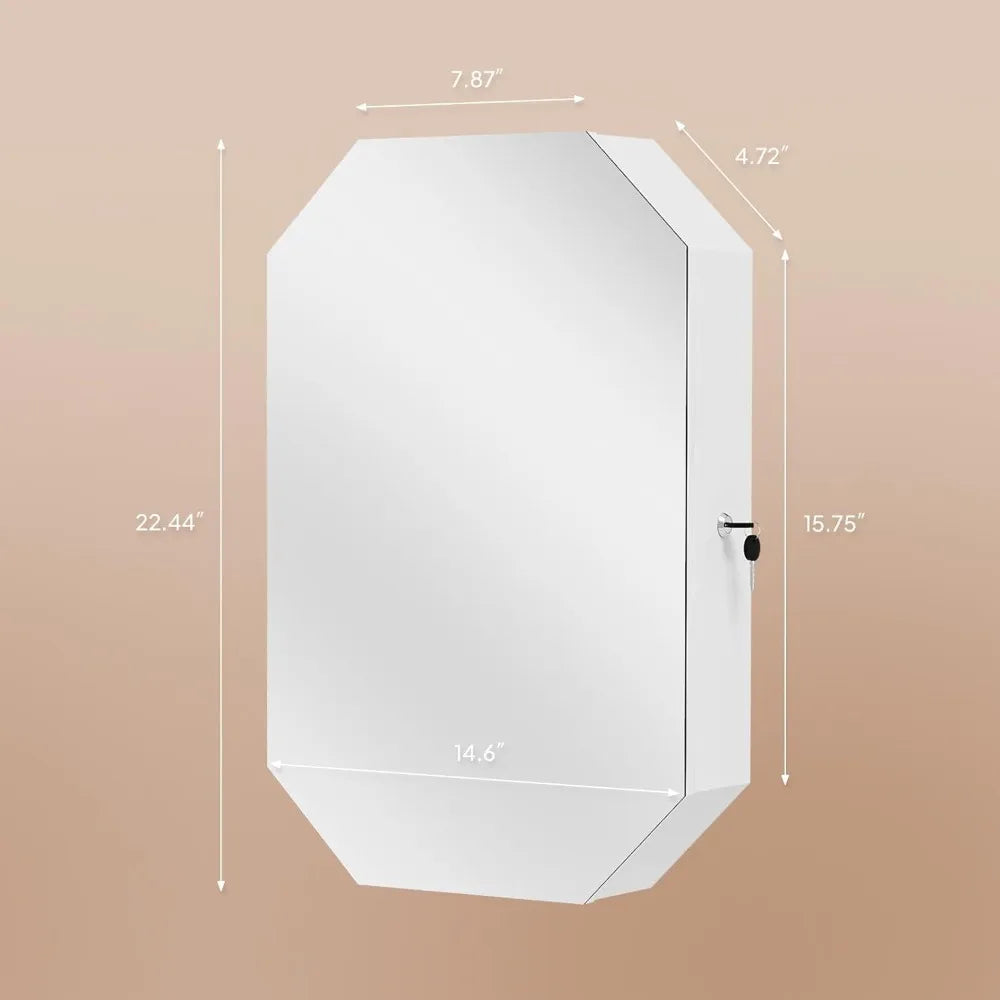 Modern Diamond Jewelry Armoire Lockable Wall Mounted Organizer with Mirror