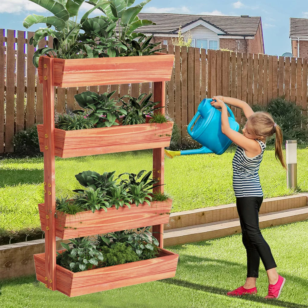 Extra Large 4 Tier Raised Garden Bed Solid Wood Vertical Planter Box
