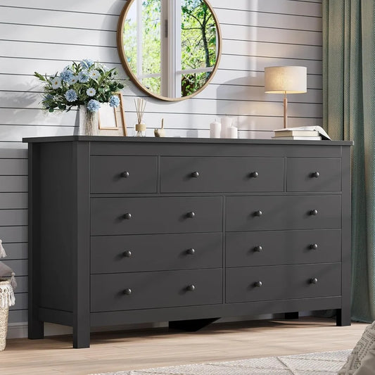 Modern Black 9 Drawer Dresser Chest for Bedroom Storage Solution