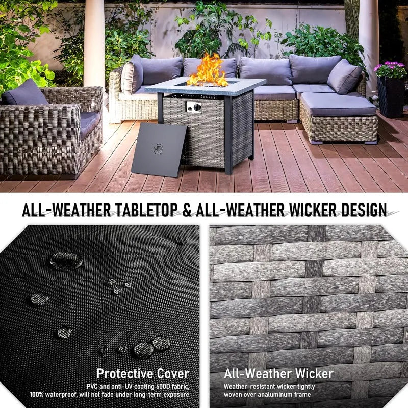 Ljustra 28 Inch Propane Fire Pit Table 50000 BTU Auto-Ignition Wicker