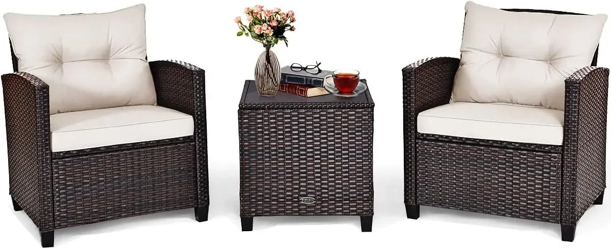 Ljustra 3-Piece Outdoor Patio Furniture Set PE Rattan Wicker Sofa