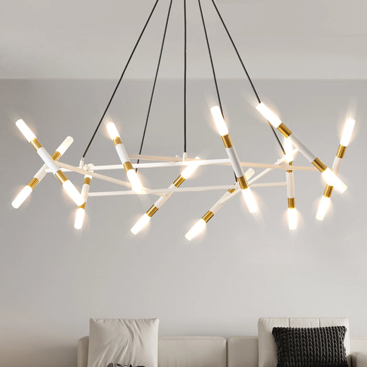 Modern Chandelier Light Branch Design Frosted Tubes Adjustable Pendant
