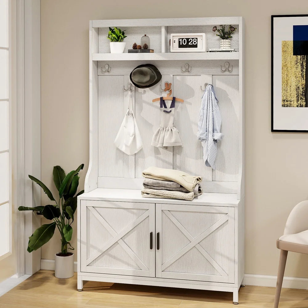 4-in-1 Hall Tree Coat Rack Storage Bench Shoe Organizer Entryway