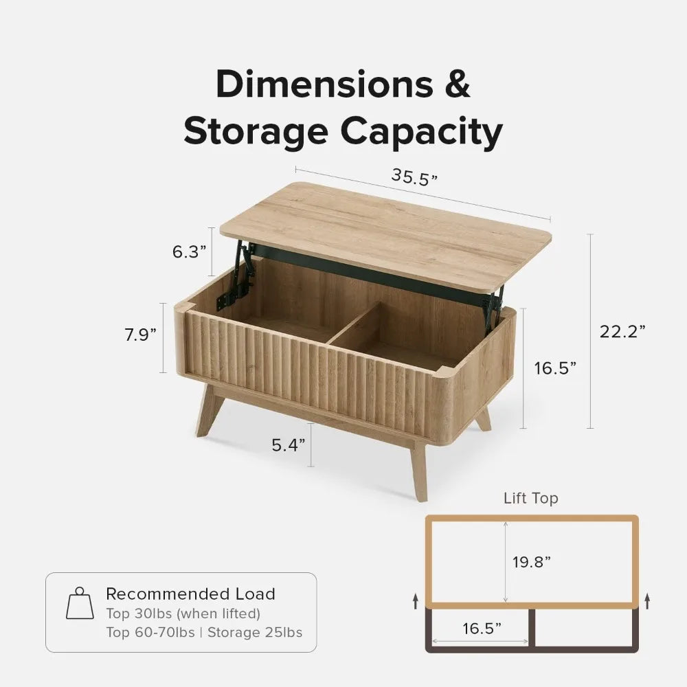 Brooklyn Lift Top Coffee Table Mid Century Modern Farmhouse Storage