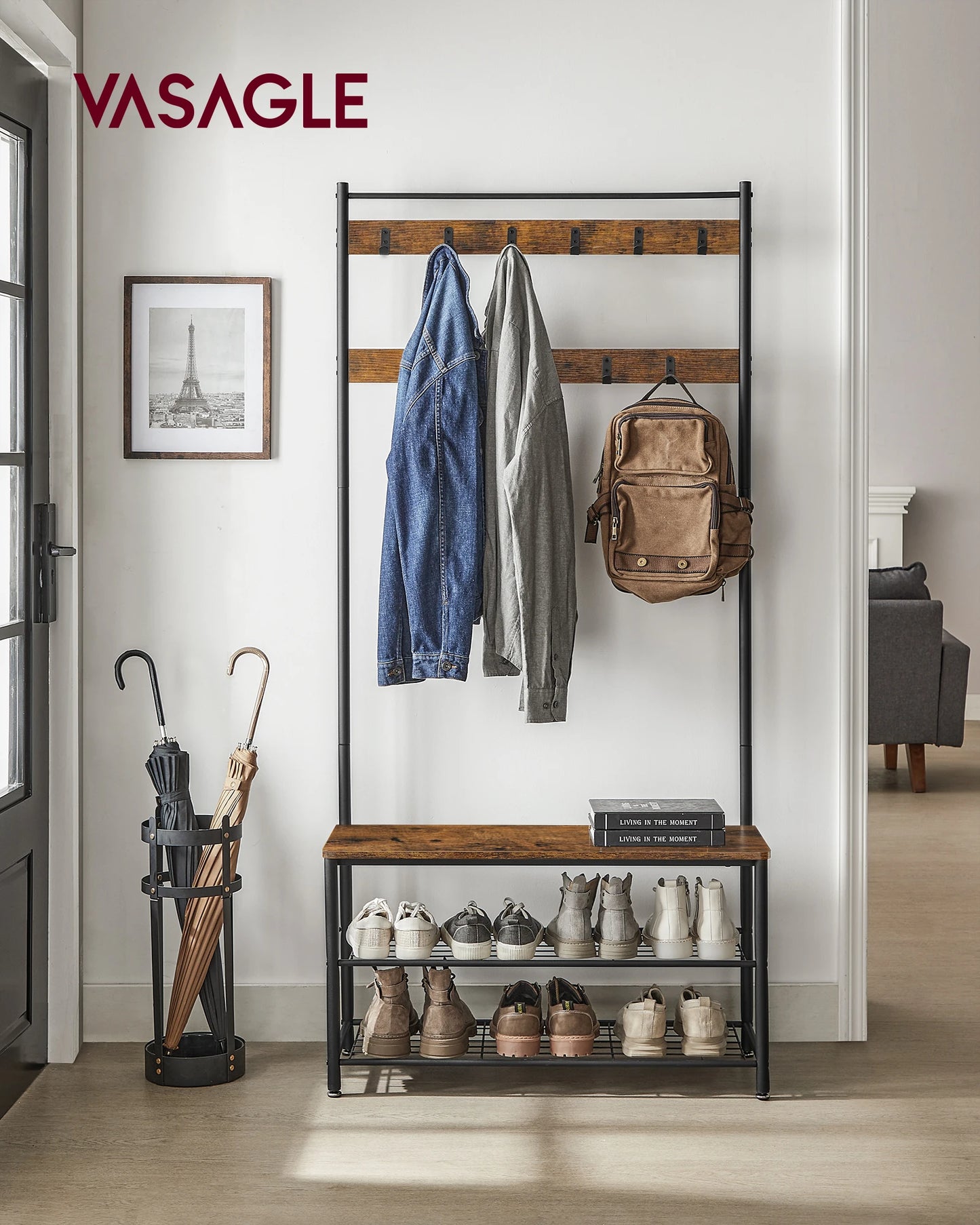 Ljustra 3-in-1 Coat Rack Hall Tree Shoe Storage Entryway Bench