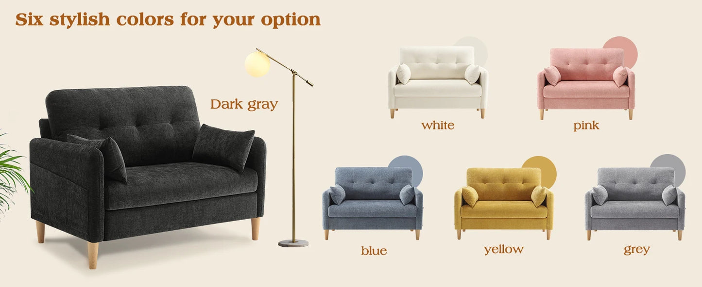 Ljustra 47 Inch Small Sofa Couch Comfy Chenille Love Seat for Living Room